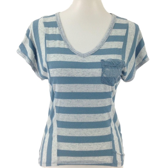 Vanity Blue & Gray Striped V Neck Top - Picture 1 of 7